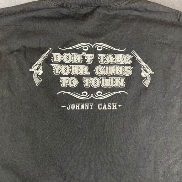 Vintage Johnny Cash Zion Rootswear T-shirt Dont Take your Guns to Town 2004 Y2K - Picture 8 of 10